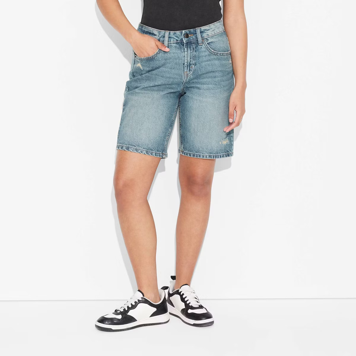 Women's Mid-Rise EasyRigid Cut-Off Jorts - Wild Fable™ Medium Wash 4: Denim Bermuda Shorts, Rel... | Target