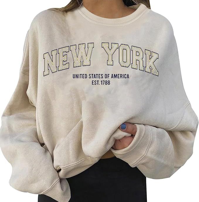 DSODAN Womens Long Sleeve Tunic Sweatshirt New York Letter Printed Crew Neck Casual Sweatshirts L... | Amazon (US)