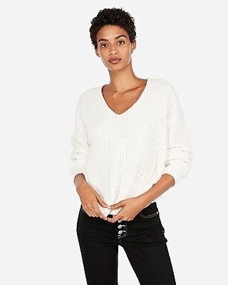 Cozy Chenille Shaker Knit V-neck Sweater | Express