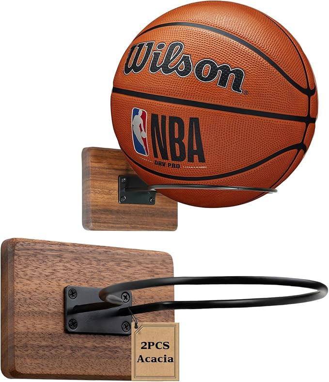 Basketball Holder Wall Mount, Solid Wood Ball Holder for Storage Soccer Volleyball Football Autog... | Amazon (US)