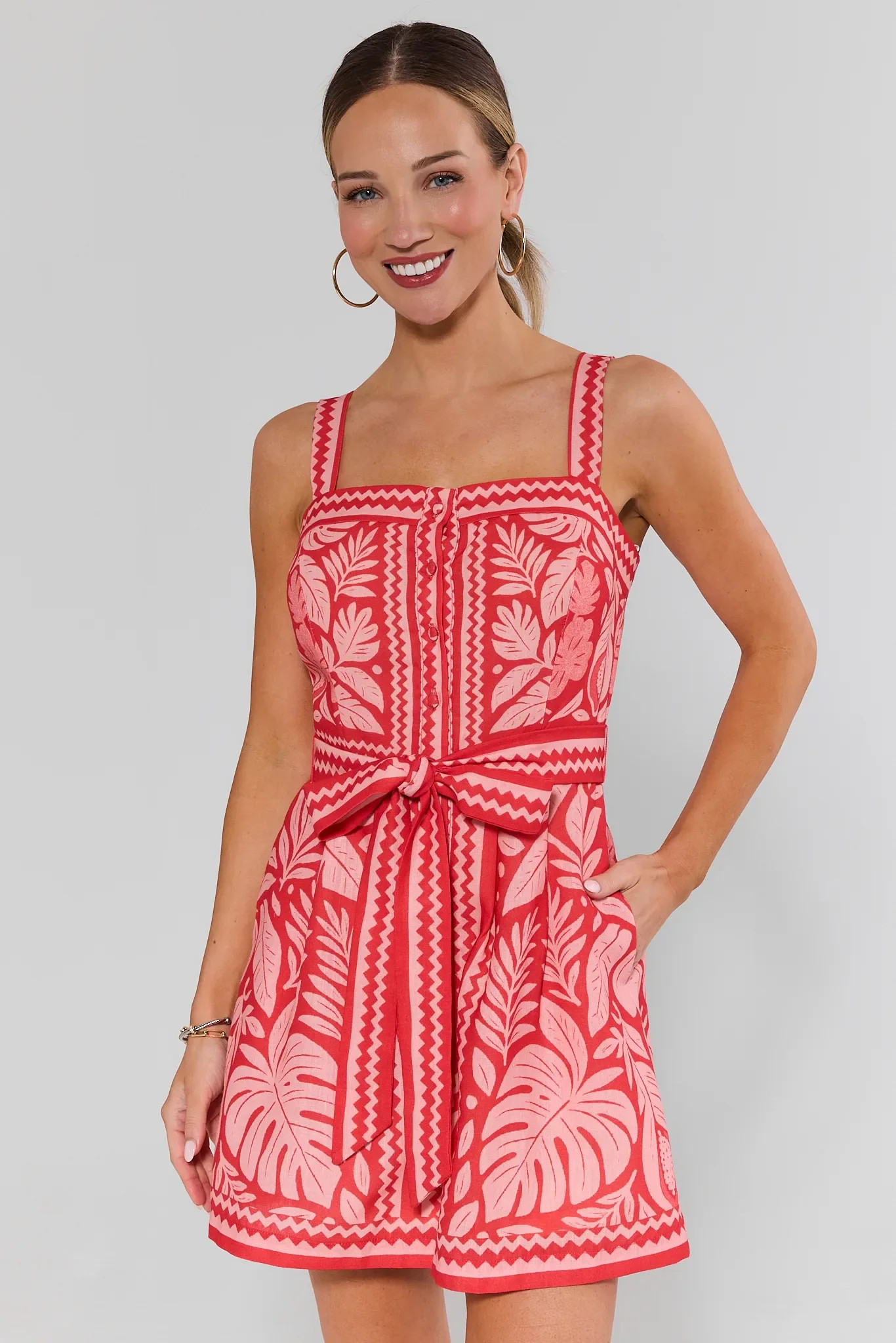 Red Printed Square Neck Romper | Avara