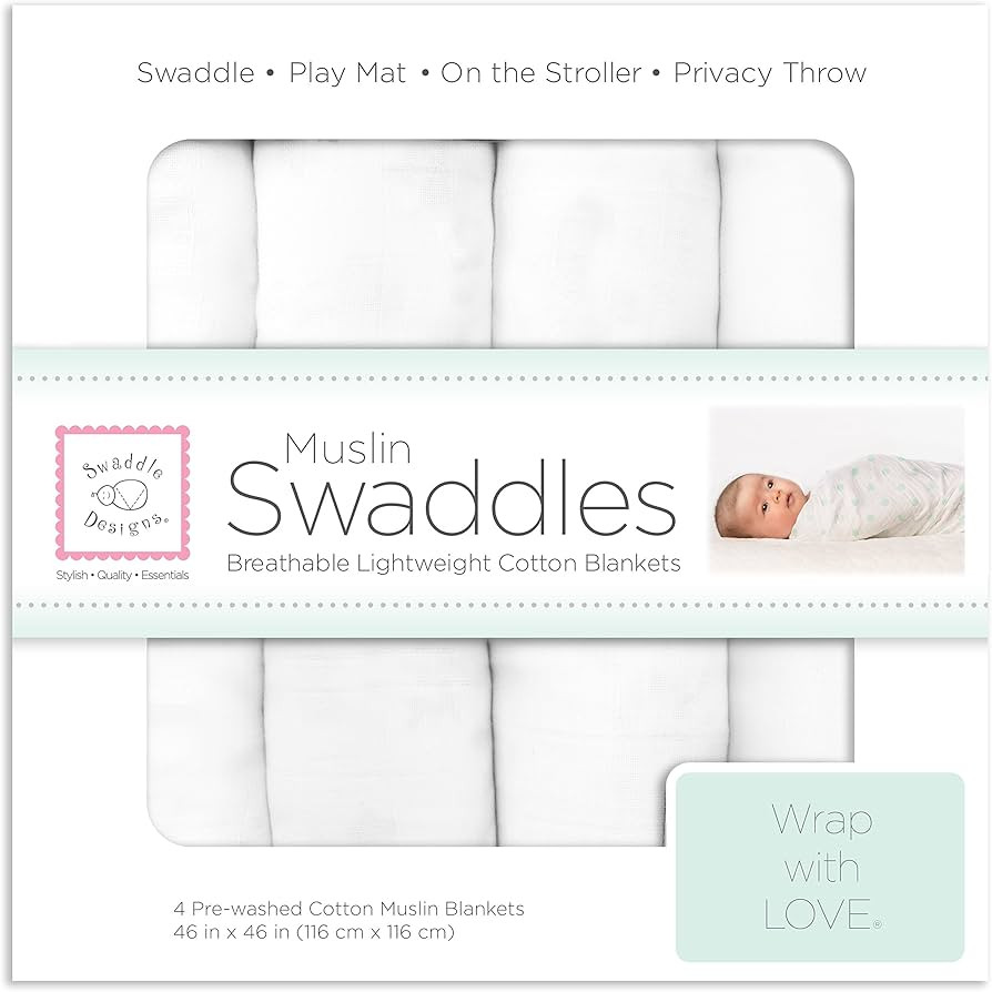 SwaddleDesigns Cotton Muslin Swaddle Blankets, Set of 4, Receiving Blankets for Baby Boys & Girls... | Amazon (US)