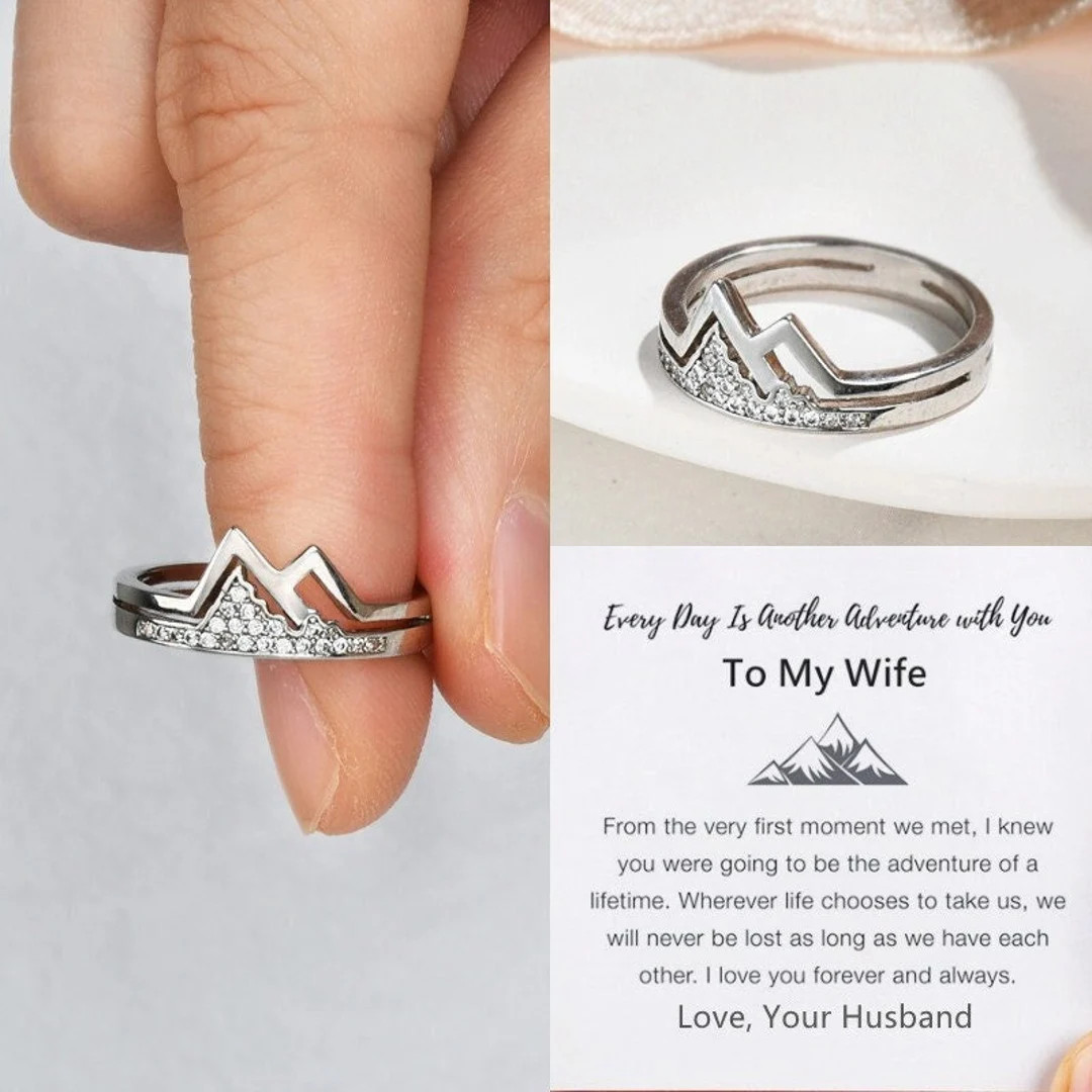 To My Wife Adventure Mountain Ring, Sterling Silver Band Ring, Inspirational Ring, Gift from Husb... | Etsy (US)