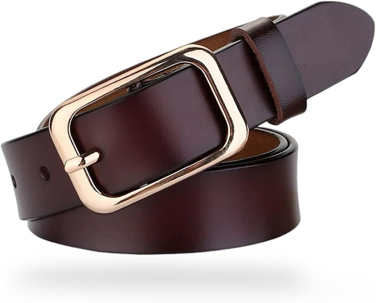 Women's Belt Genuine Leather Belts Durable Waist Belt Chrome Gold Solid Alloy Pin Buckle Waistband For Pants, Jeans | Amazon (US)