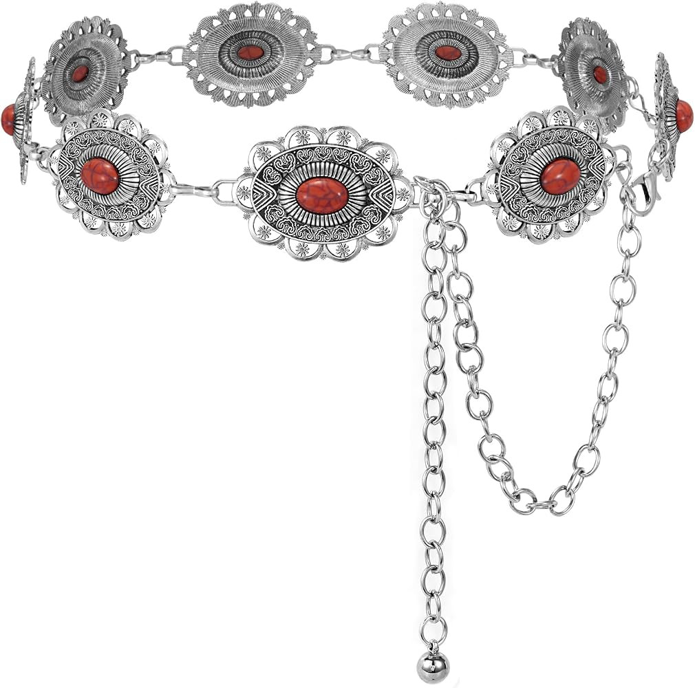 XZQTIVE Women Boho Chain Belts For Dresses Jeans Western Cowgirl Waist Links Belt Adjustable Meta... | Amazon (US)