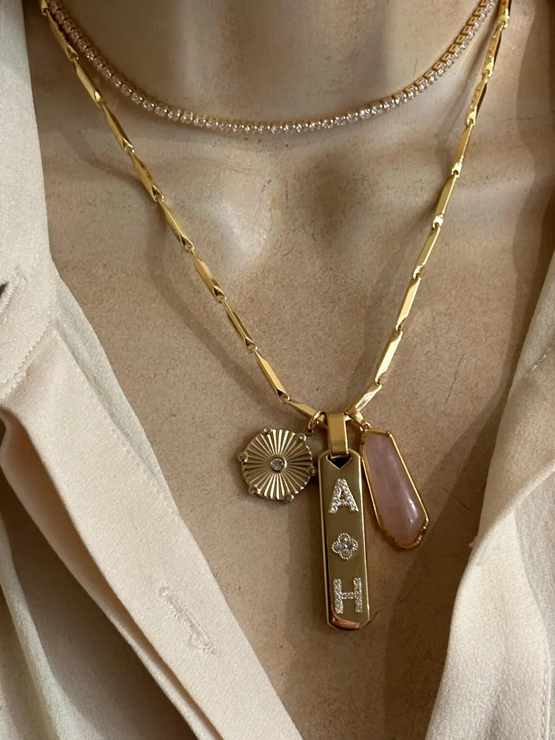 Personalized Bar/rose Quartz Mix Charm Necklace - Etsy | Etsy (US)