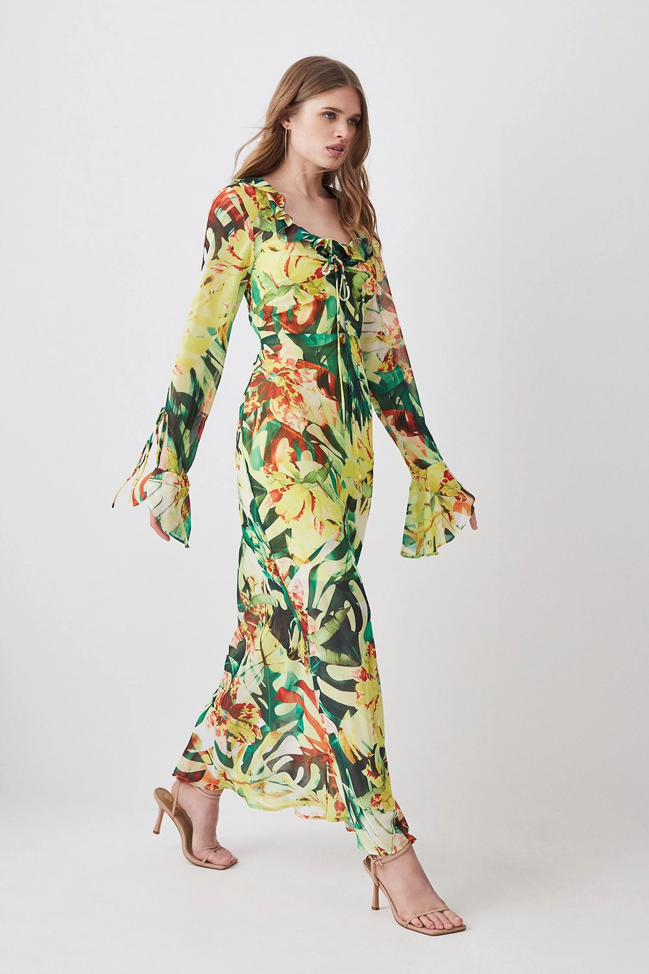 Jungle Print Georgette Midi Dress | Karen Millen US