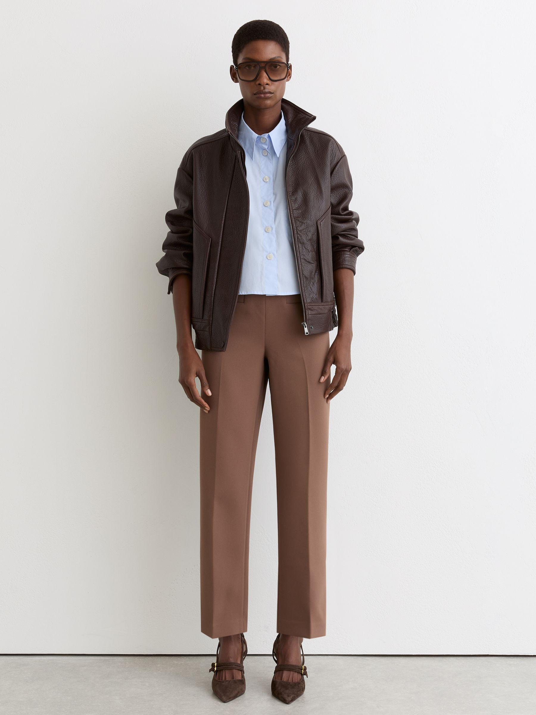 Reiss Suede Buckle-Strap Court Shoes in Chocolate - REISS | Reiss UK