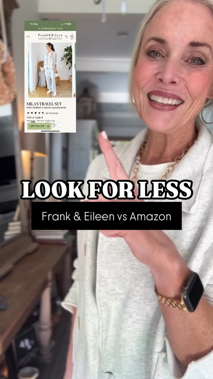 Look for Less Spotlight! This week, I’m sharing a comparison between the Frank & Eileen Milan Travel Set and an incredible Amazon lookalike that’s only a fraction of the price!
The Frank & Eileen set is a stunning investment piece, priced at $546, available in sizes XS-XL and five gorgeous colors. But if you’re looking for something more budget-friendly, this Amazon version offers a similar vibe for just $89.99! 🙌

Here’s what I love about the Amazon look for less: - Includes a long-sleeve double-breasted shacket with classic notched lapels and roomy patch pockets. - Wide-leg sweatpants with an elastic waistband and raw hem, perfect for comfort and style. - Comes in 2 colors, sizes XS-M, and can be worn together or styled separately for versatility. - It’s ideal for business casual, formal events, meetings, or even casual days.

Whether you’re heading to work, running errands, or traveling, both sets are fantastic options, blending fashion and comfort. Which set are you choosing?

#LookForLess #AmazonFashion #FrankandEileenInspired #MidlifeStyle #AffordableFashion #ChicAndComfortable 

#LTKHoliday #LTKOver40 #LTKCyberWeek