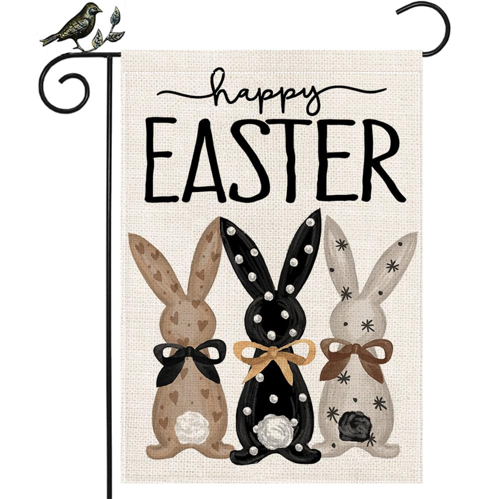 GEEORY Happy Easter Bunny Garden Flag 12x18 - Polka Dot/Heart Rabbit Burlap Flag for Spring Yard ... | Amazon (US)