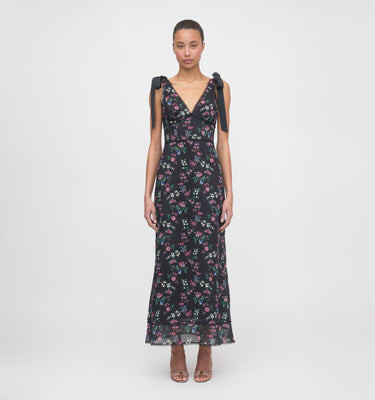The Cassie Dress - Navy Scallop Bow Chintz Navy Scallop Bow Chintz / 2 | Hill House Home US