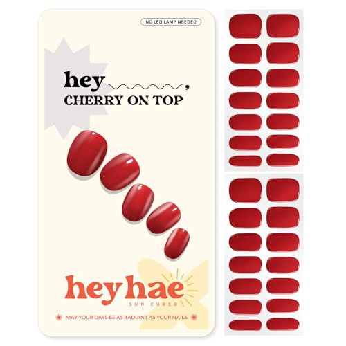 Heyhae Semi Cured Gel Nail Strips | No LED Lamp Needed | Solid, Red | Easy Apply & Remove, Salon Quality | Includes 28 Strips, 1 Prep Pads, Nail File & Wooden stick - Hey, Cherry on Top | Amazon (US)