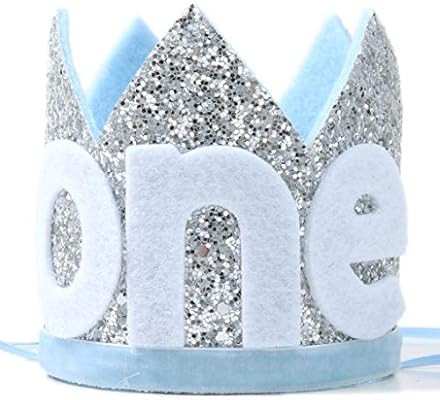 Baby ONE Crown for 1st Birthday - First Birthday Party Headband,Boy or Girl Glitter Crown, Newbor... | Amazon (US)