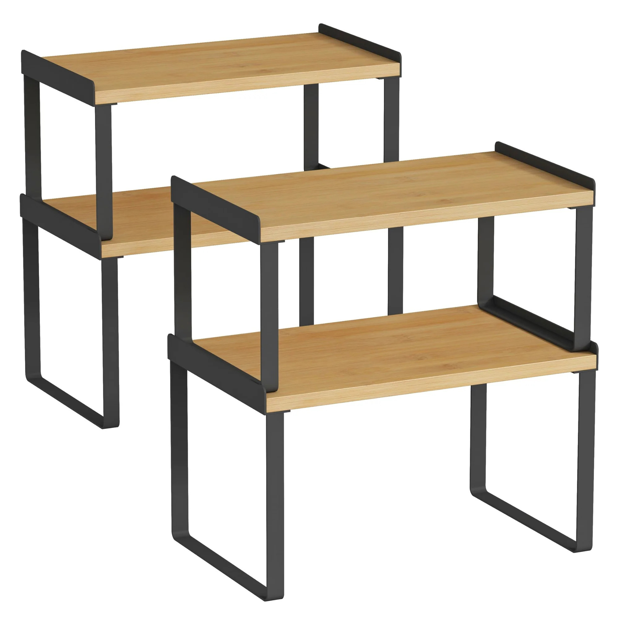 Aoibox Bamboo Wood Cabinet Shelf Organizer Set of 4 Kitchen Counter Shelf Risers for Plates Dishes Cups and Spices one_size in Black | LABA05XA | Lowe's