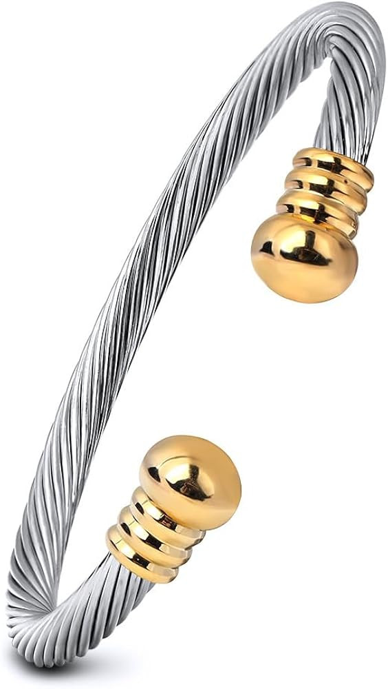 Stainless Steel Twisted Cable Wire Bracelets Adjustable Open Cuff Bangle Bracelet Vintage Jewelry... | Amazon (US)