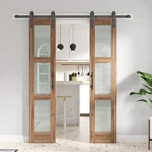FREDBECK Double 18 x 84 inch Glass Barn Doors 36inch Barn Door with 6.6FT Hardware Kit & Handle I... | Amazon (US)
