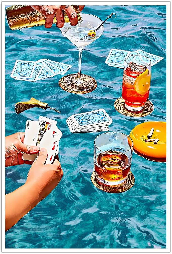 AWTJIS Vintage Blue Poker Posters Cute Funny Cocktail Casino Canvas Wall Art Cool Funky Alcohol D... | Amazon (US)