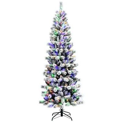 Costway 7.5FT Pre-Lit Hinged Christmas Tree Snow Flocked w/9 Modes Remote Control Lights | Target