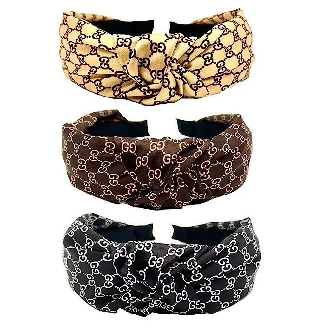 Eightown Fashion Headbands for Women Wide Headband 3 Pack Top Knotted hair band with Letter print... | Amazon (US)