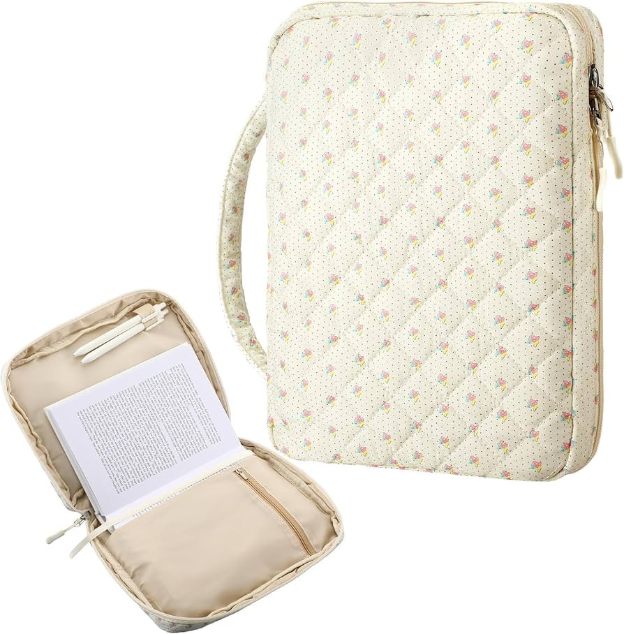 Aliceset Large Bible Cover Case for Women, Beige Floral Quilted Cotton Bible Carrying Case Organi... | Amazon (US)