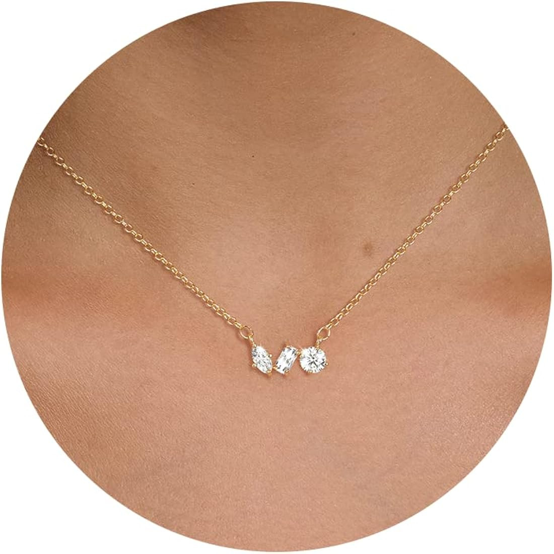 Tewiky Diamond Pendant Necklace for Women， Dainty Gold Layered Necklaces 14k Gold Plated Stacke... | Amazon (US)