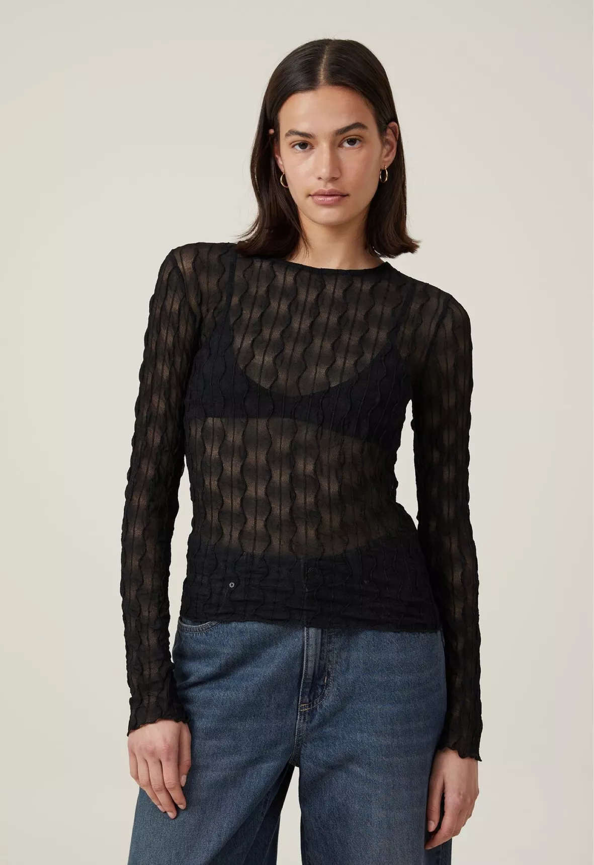 Halle Textured Mesh Crew Neck Long … curated on LTK