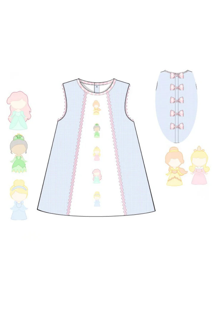 Pre-Order Shadow Embroidery Princess Blue Gingham Bow Dress | The Smocked Flamingo