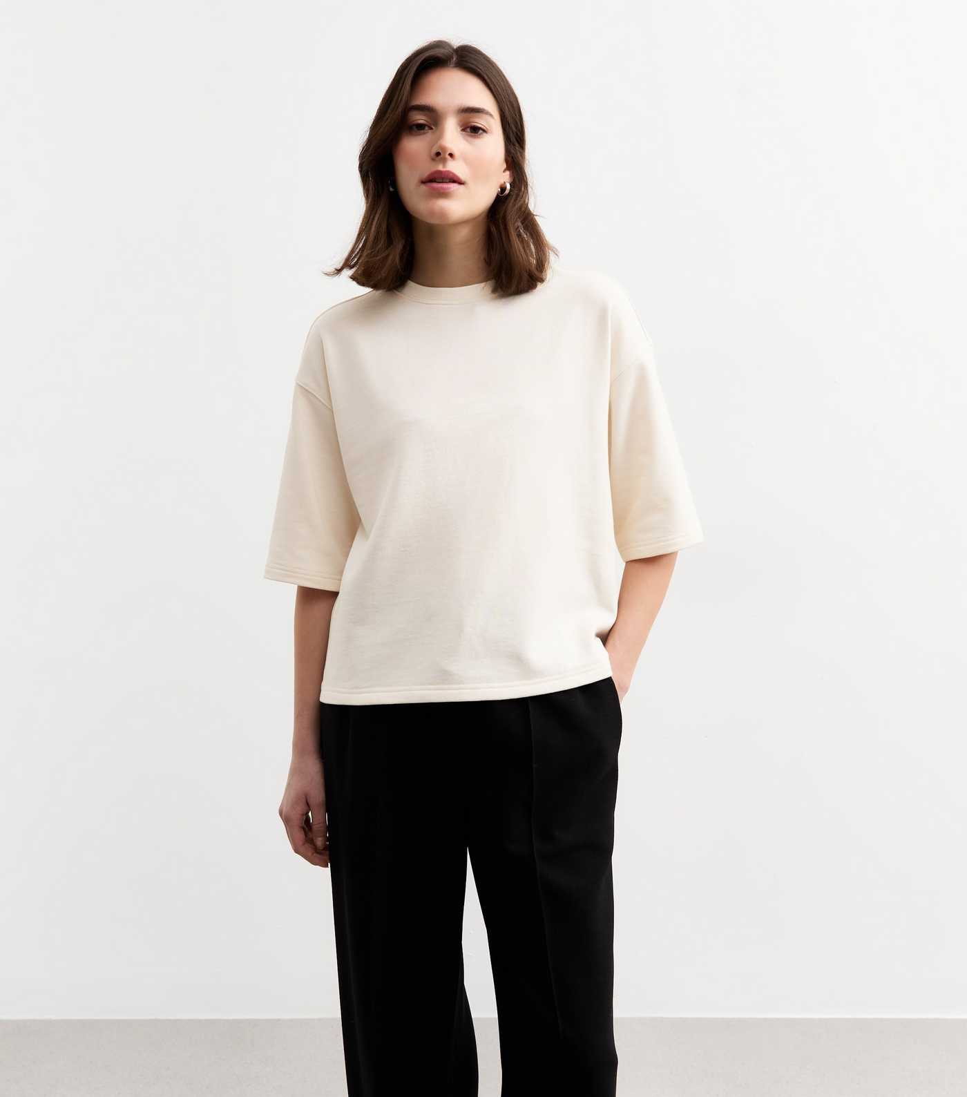 Cream Boxy Short Sleeve Sweatshirt T-Shirt | New Look | New Look (UK)