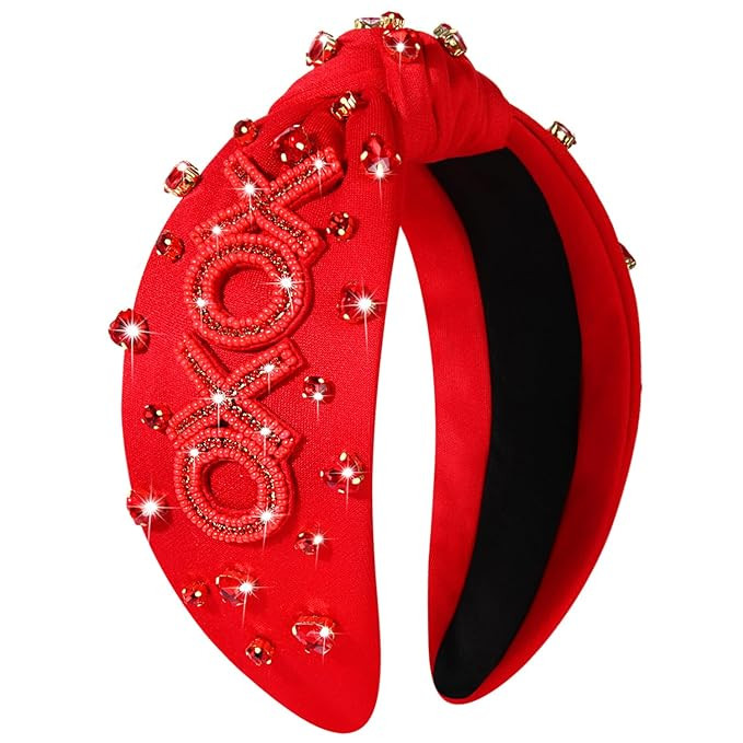 CEALXHENY Valentine’s Day Headband for Women Rhinestone Heart Headbands Red Pink Crystal Knotte... | Amazon (US)
