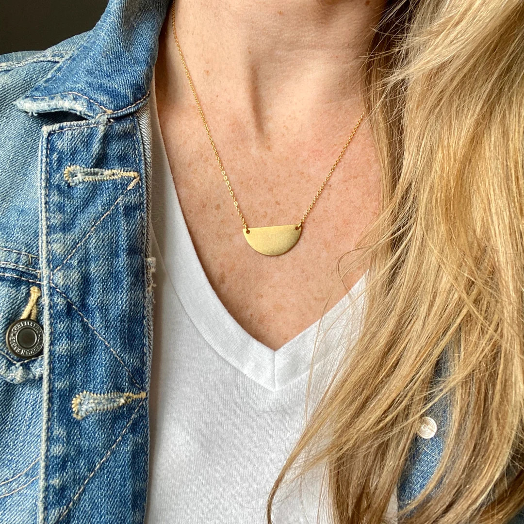 Half Circle Necklace / Gold Silver / Half Moon Necklace / Semi Circle Necklace / Geometric Neckla... | Etsy (US)