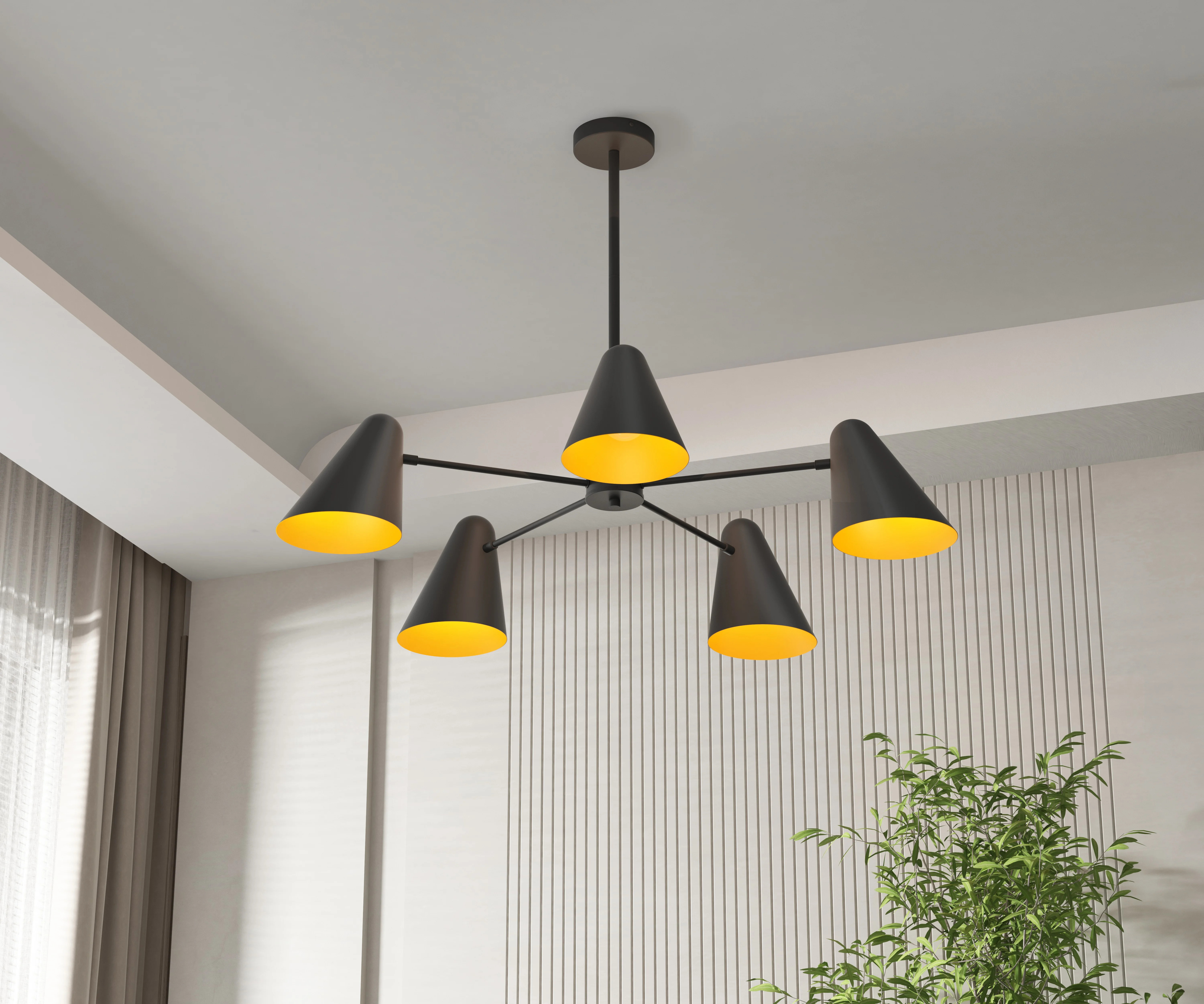 Better Homes & Gardens 38" Wide Contemporary 5-Head Chandelier, Matte Black, Brass Interior, No B... | Walmart (US)