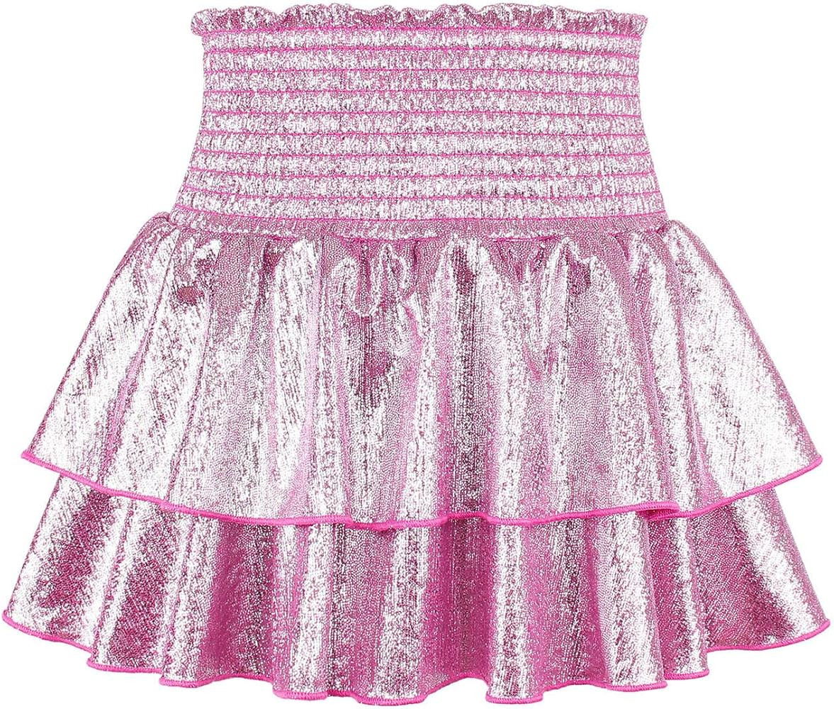 JESKIDS Girls Metallic Skirts Shiny Sparkly Sequin Cheerleaders Skirt | Amazon (US)