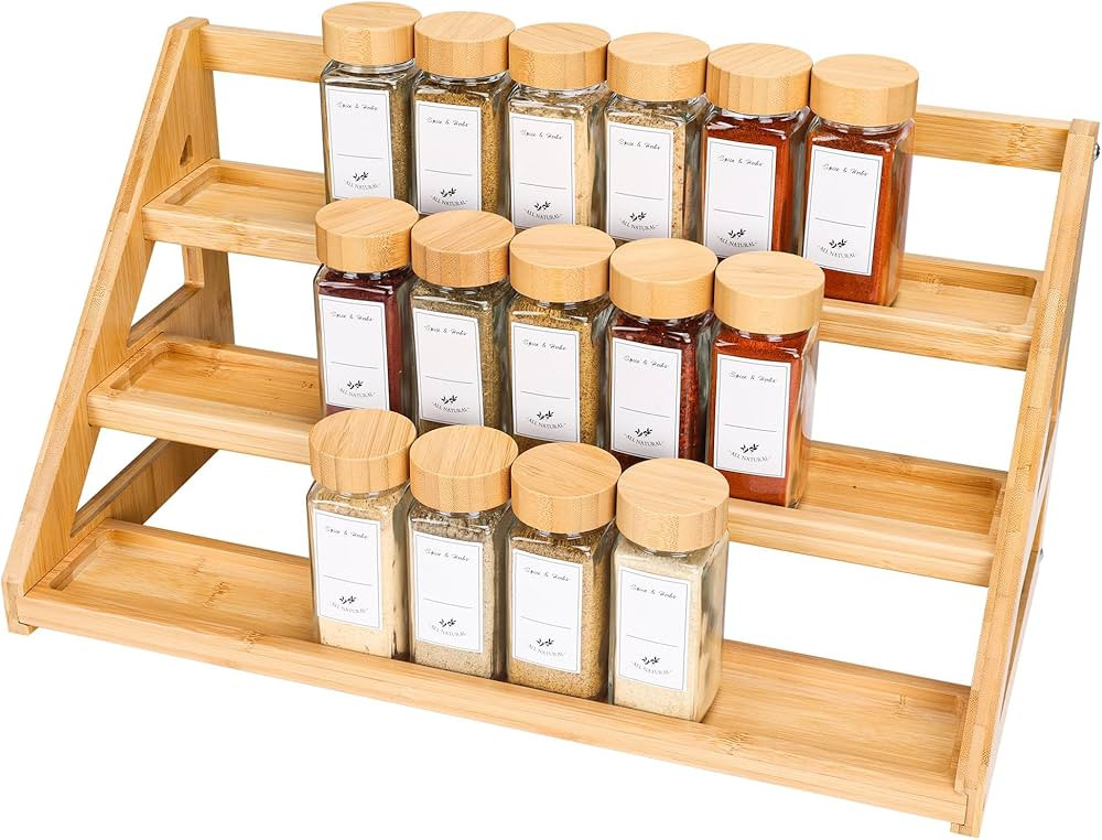 Bamboo Tiered Spice Rack for Countertop Spice Organizer for Pantry Spice Shelf Organizer for Cabi... | Amazon (US)