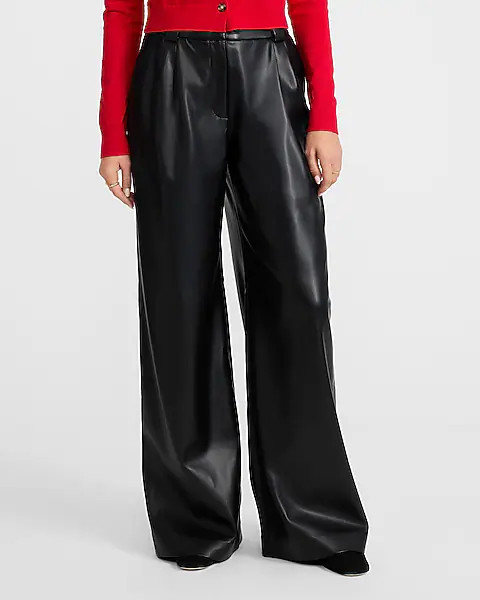 Faux Leather High Waisted Relaxed Trouser | Express