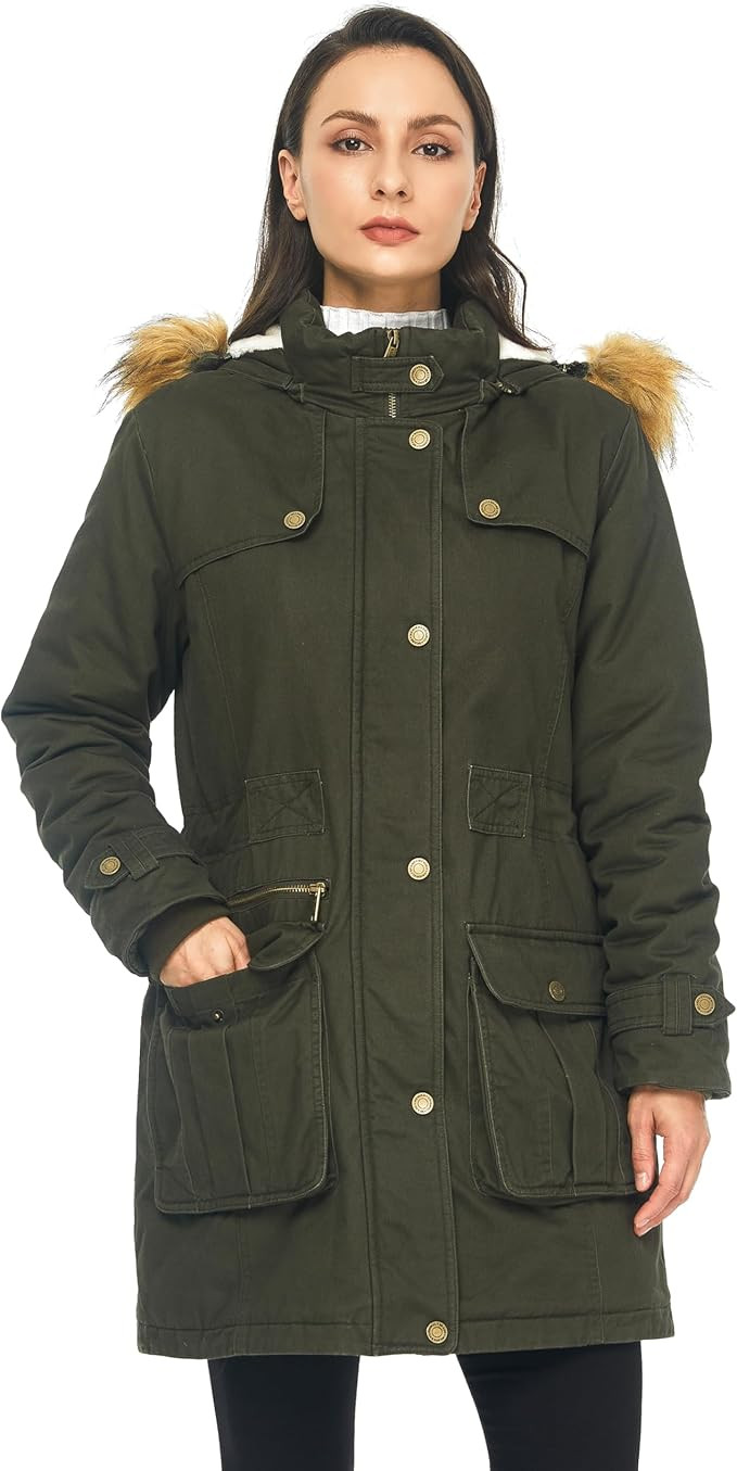 WenVen Women's Winter Warm Military Parka Jacket with Detachable Faux fur Hood | Amazon (US)