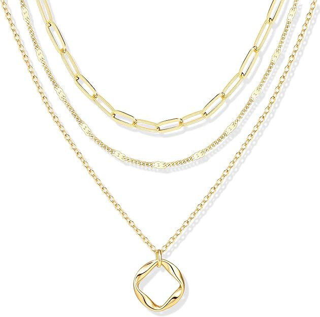 Layered Gold Necklaces for Women,Stackable Dainty 14K Gold Silver Plated Trendy Circle Paperclip ... | Amazon (US)