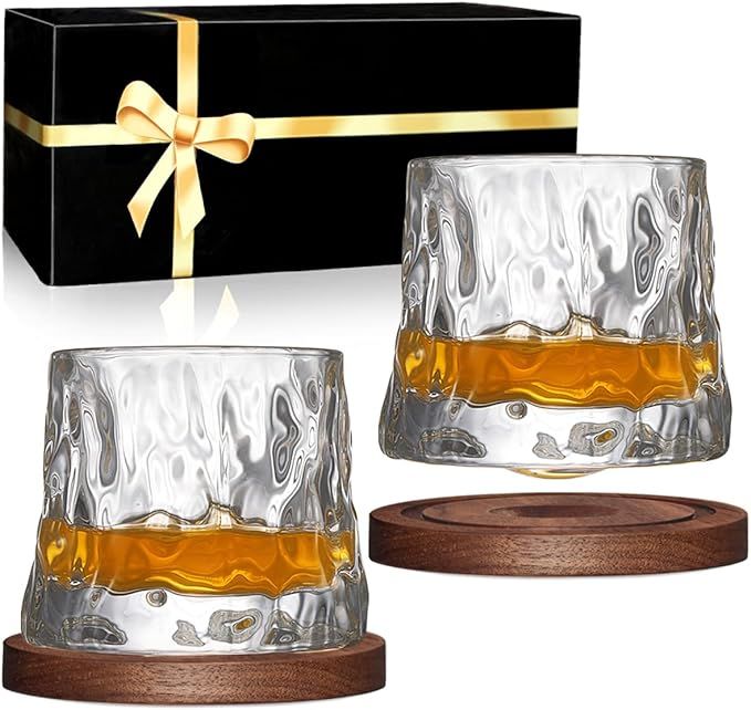 BOLESTA Whiskey Glasses Set of 2, Rotatable Tumbler Crystal Glass Cups, Drinking Glasses with 2Pc... | Amazon (US)