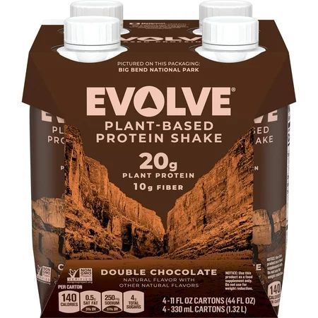 Evolve Plant Based Protein Shake Double Chocolate 11 oz 4 Pack | Walmart (US)