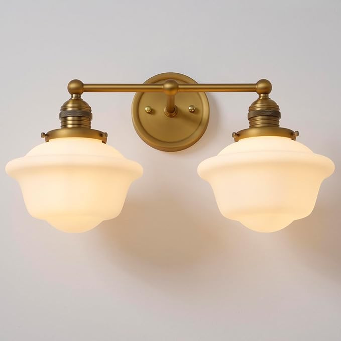 Vintage 2-Lights Wall Sconce Lights Brass Gold Bathroom Vanity Light with Milk Glass Double Sconc... | Amazon (US)