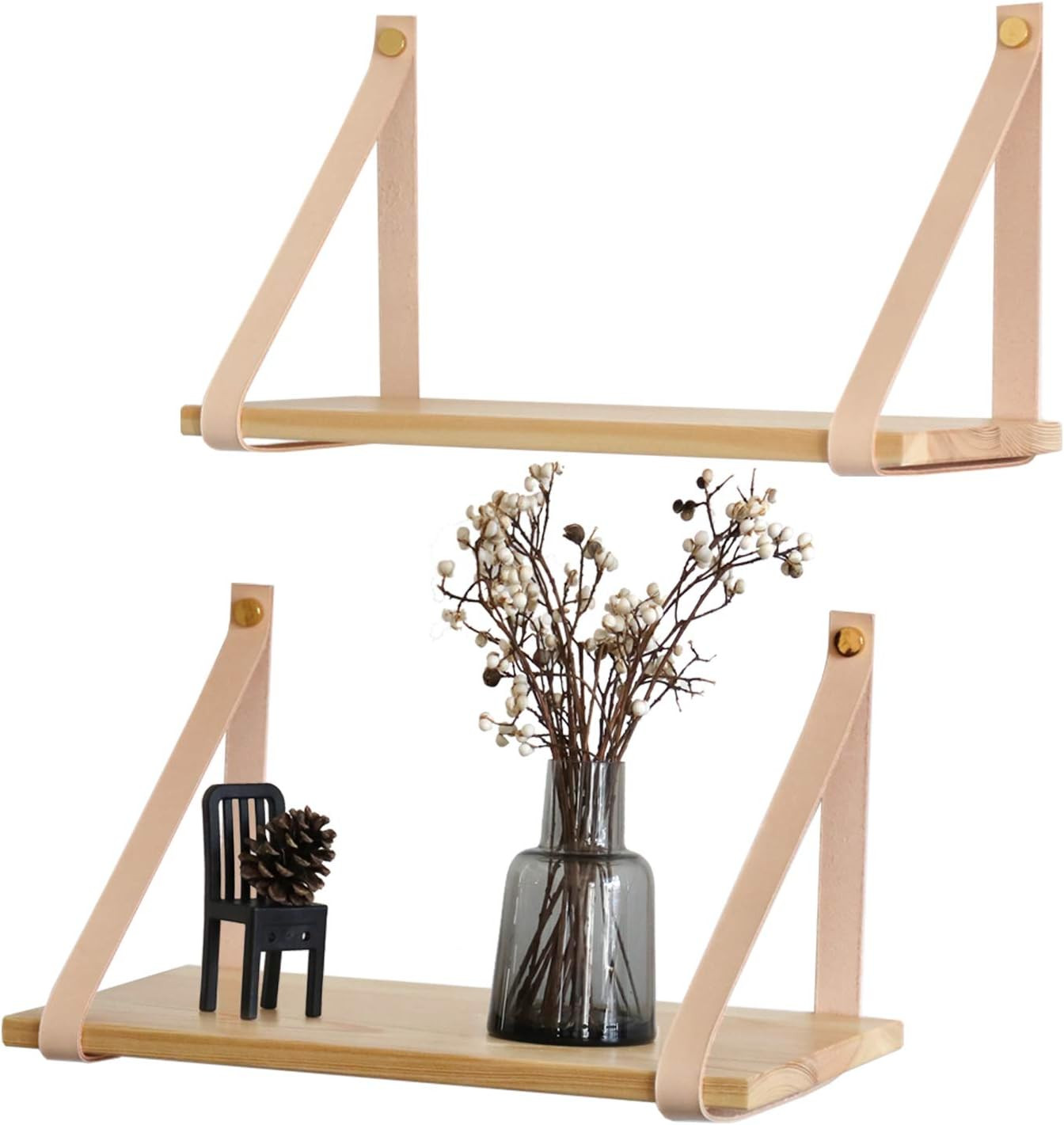 FRIADE Leather Strap Shelf, Thick Natural Veg-Tanned Leather with Pine Board,Display Ledge, Stora... | Amazon (US)