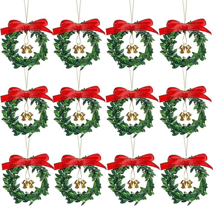 jiebor 12Pcs Mini Christmas Wreaths Small Green Hanging Wreath Christmas Ornament for Winter Holi... | Amazon (US)