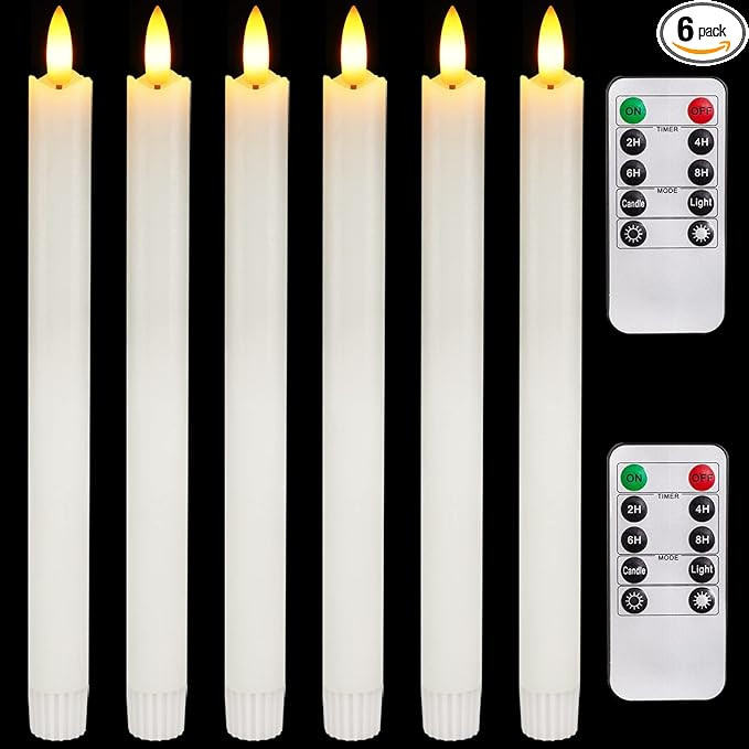 Homemory 6 Pcs Flameless Taper Candles with Remote Timer and Dimmer, White Candle Sticks Battery ... | Amazon (US)