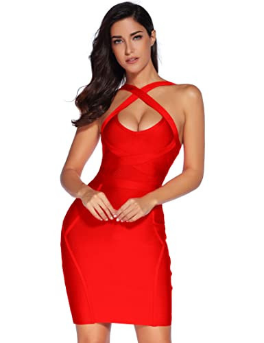 Women's Celebrity Bandage Bodycon Dress Birthday Party Pencil Dress Night Out Dress(red3,XS) | Amazon (US)