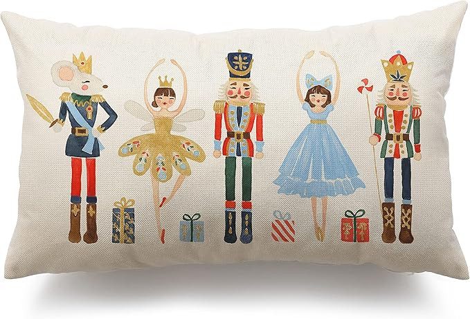 Merry Christmas Throw Pillow Cover 12x20 Inch Nutcracker Christmas Decor Winter Holiday Party Cus... | Amazon (US)
