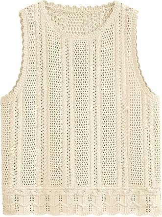 KIRUNDO Beach Cover Ups for Women 2025 Summer Crochet Knit Sweater Vest Mesh Hollow Out Crop Slee... | Amazon (US)