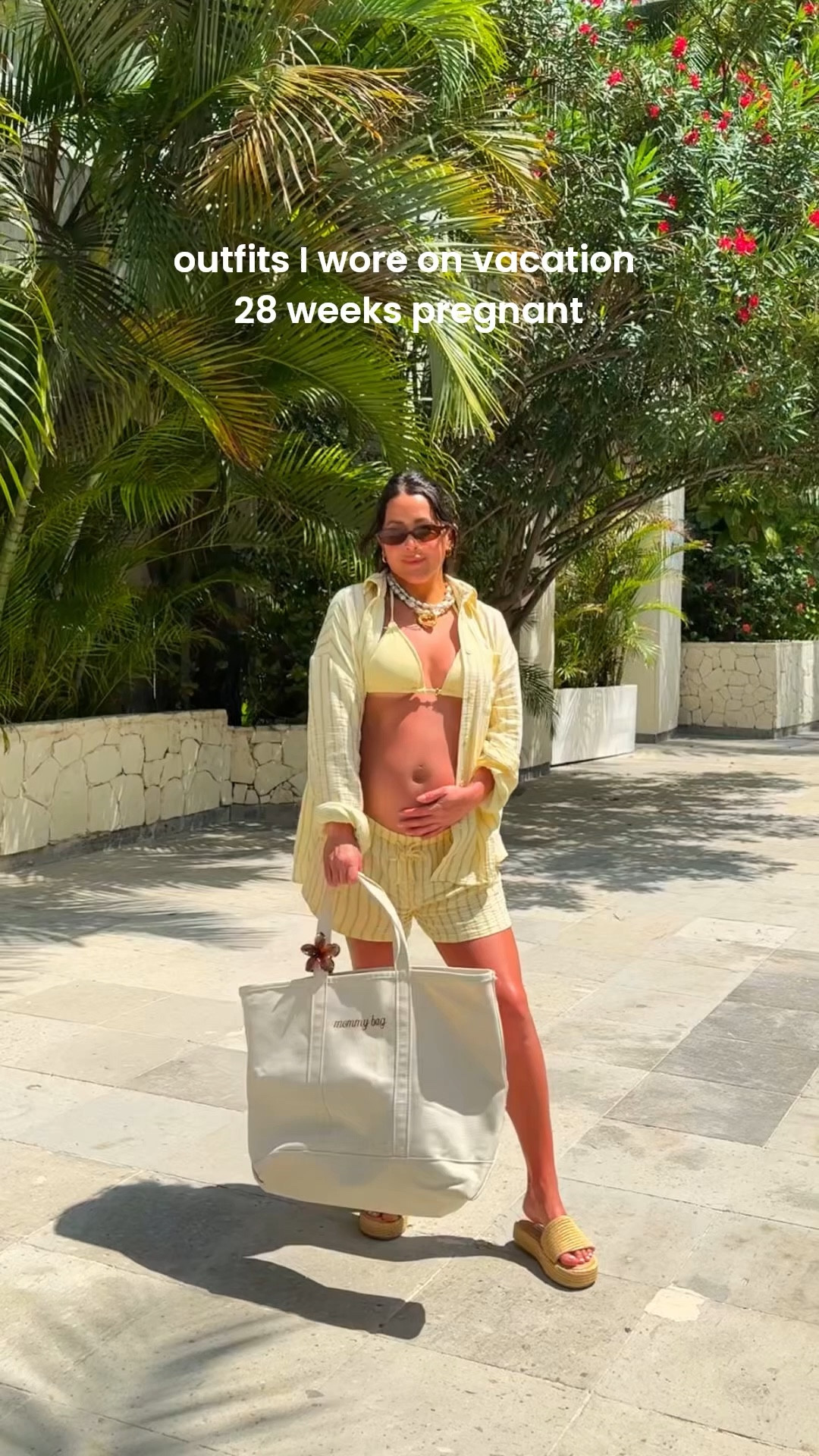 Outfits I wore on vacation 28 weeks pregnant! It was so fun to dress the bump. Wearing a small in most of the items 🤍