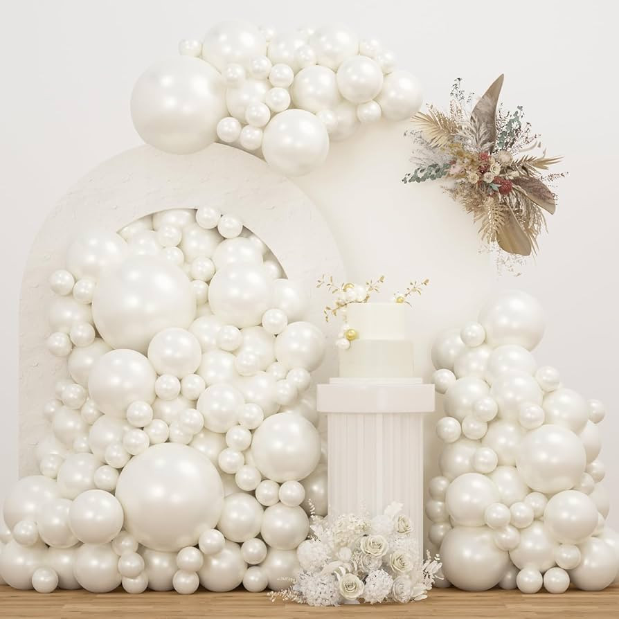 Double Stuffed White Balloons Different Size 115Pcs 5/10/12/18 Inch White Pearl Balloons Arch Gar... | Amazon (US)
