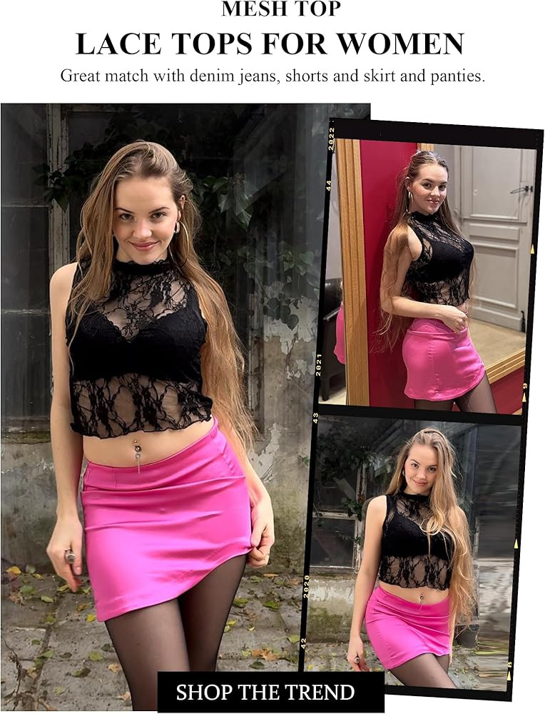 Avidlove Lace Tops for Women Mock Neck Camisole Top Sexy Crop Y2k Tank Going Out Outfits 2025 Tre... | Amazon (US)