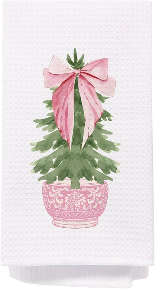 SPBL&L Chinoiserie Christmas Kitchen Towels, Pink Bow Coquette Christmas Tree Dish Towels for Kit... | Amazon (US)