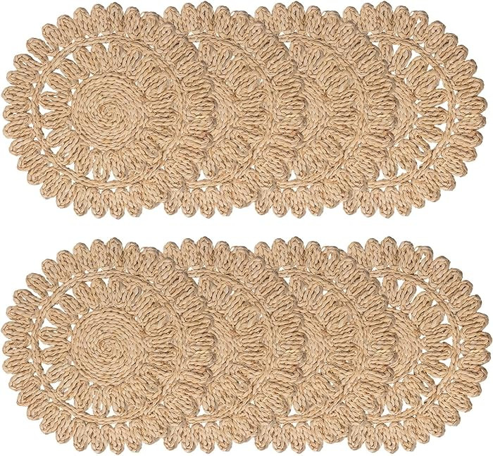 13.8" Round Corn Husk Placemats | Boho Woven Rattan Table Mats | Natural Spring Farmhouse Plate C... | Amazon (US)